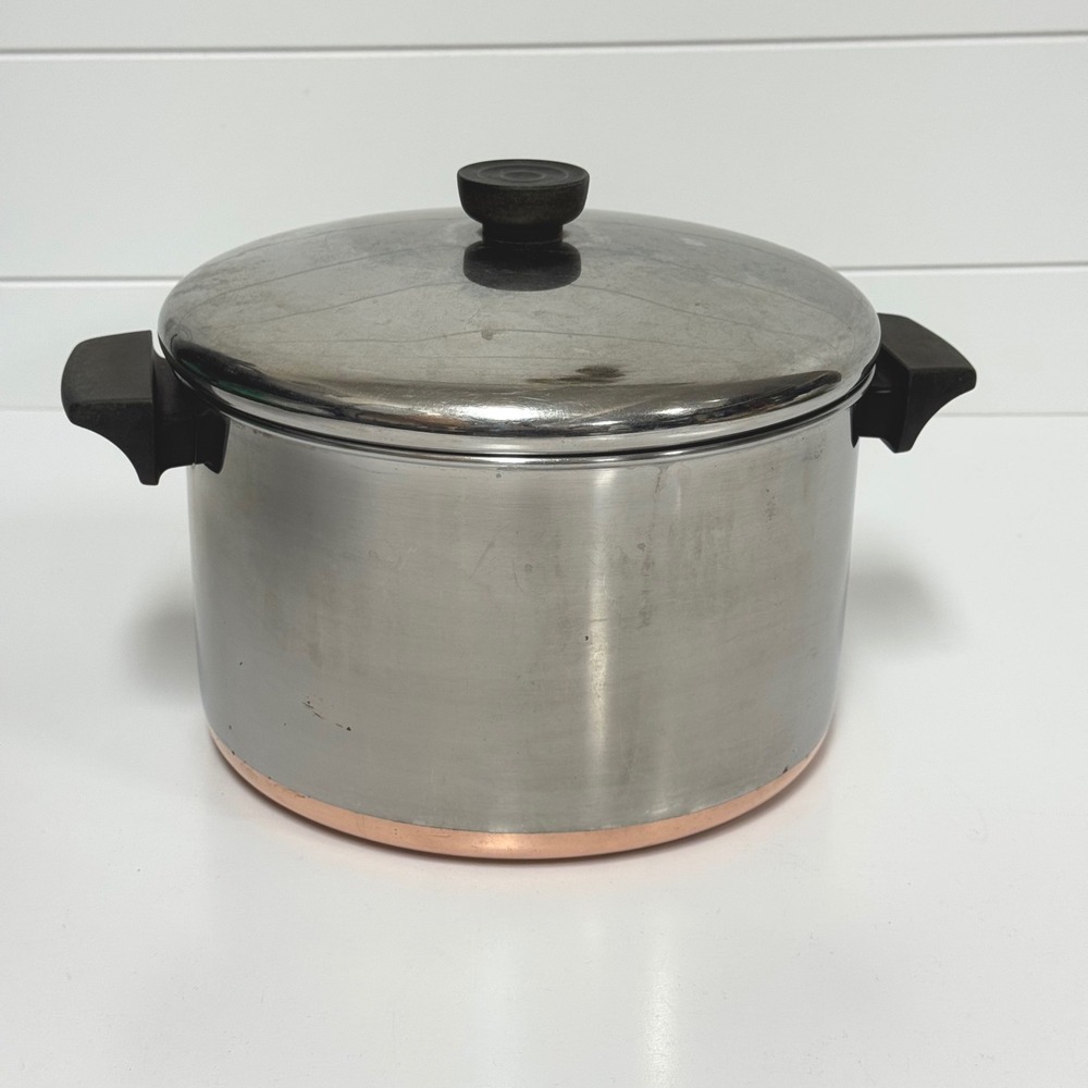 Vintage Revere Ware 6 Quart Stock Pot Copper Bottom Stainless Steel with Lid